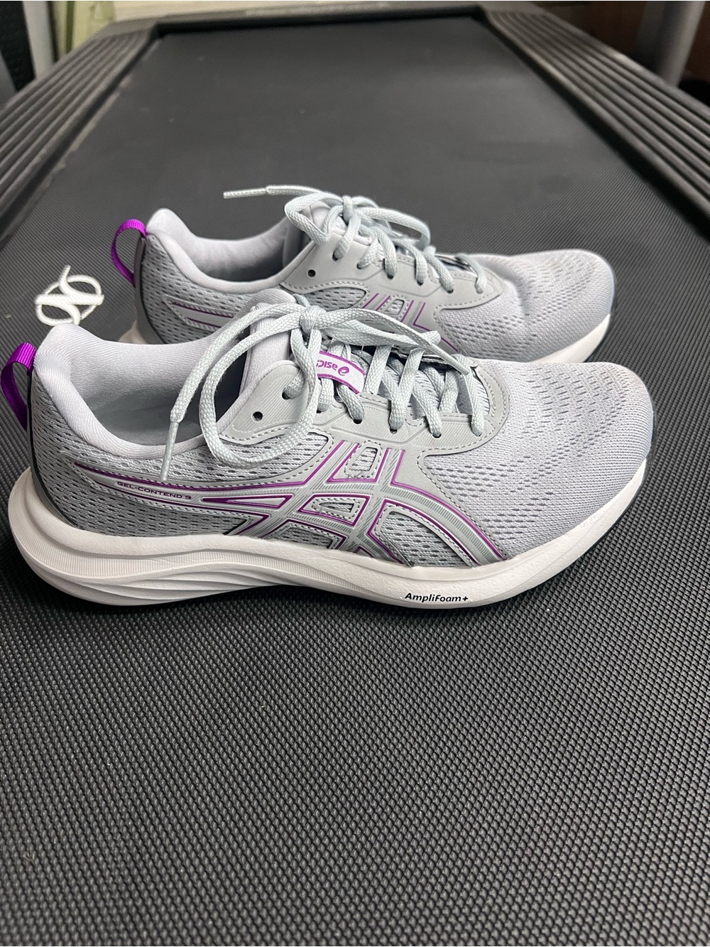 ASICS Women's Light Gray Running Shoes with Purple Highlights